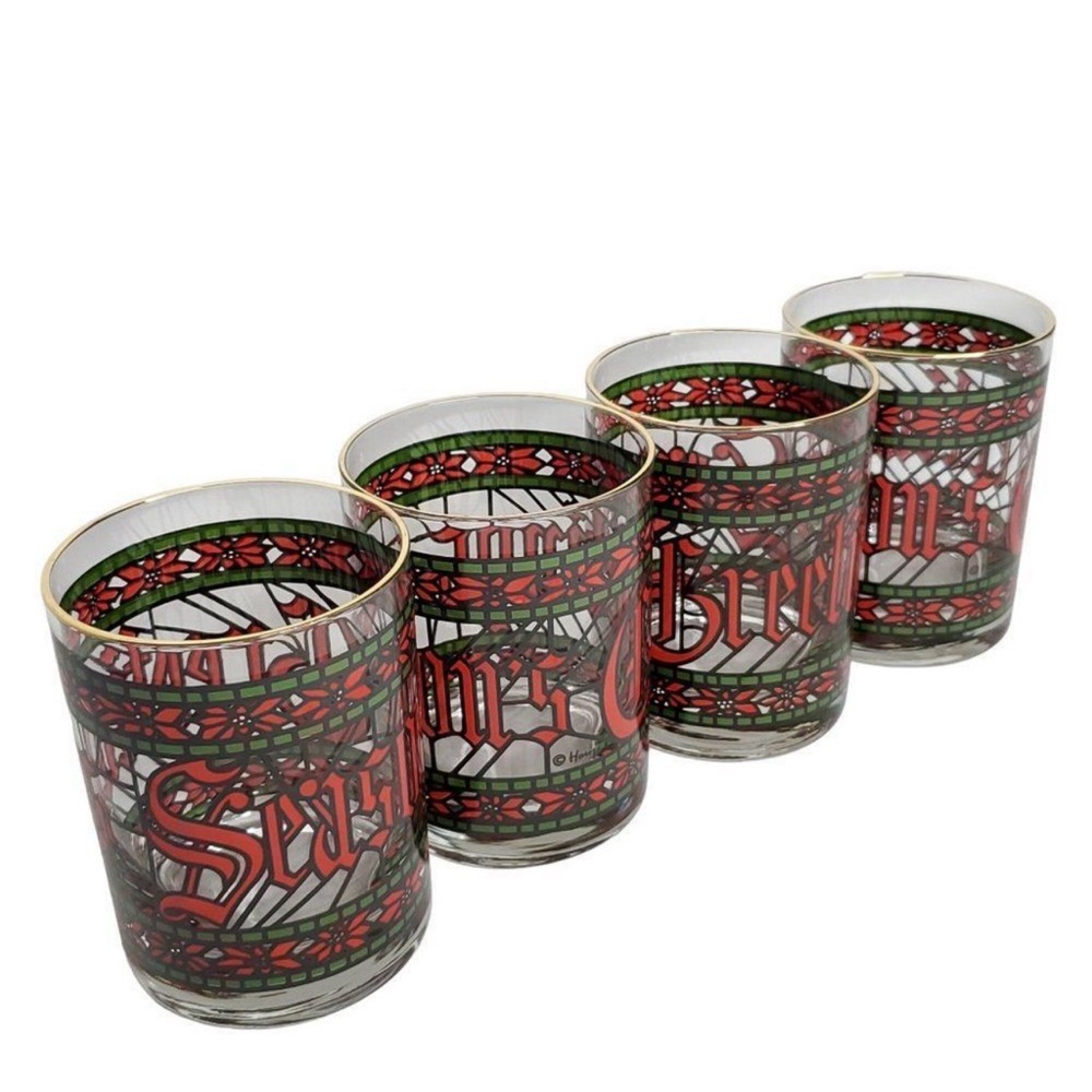 Vintage Houze Season’s Greetings Glass Cocktail Drinkware - Set of 4